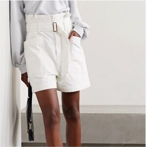 Agolde Celia Paperbag Waist Denim Shorts in Paste White size 25 with Belt